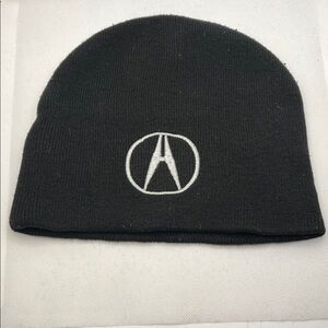 Black Knit “Acura” Logo Beanie with Embroidered White Logo - Men's Hat